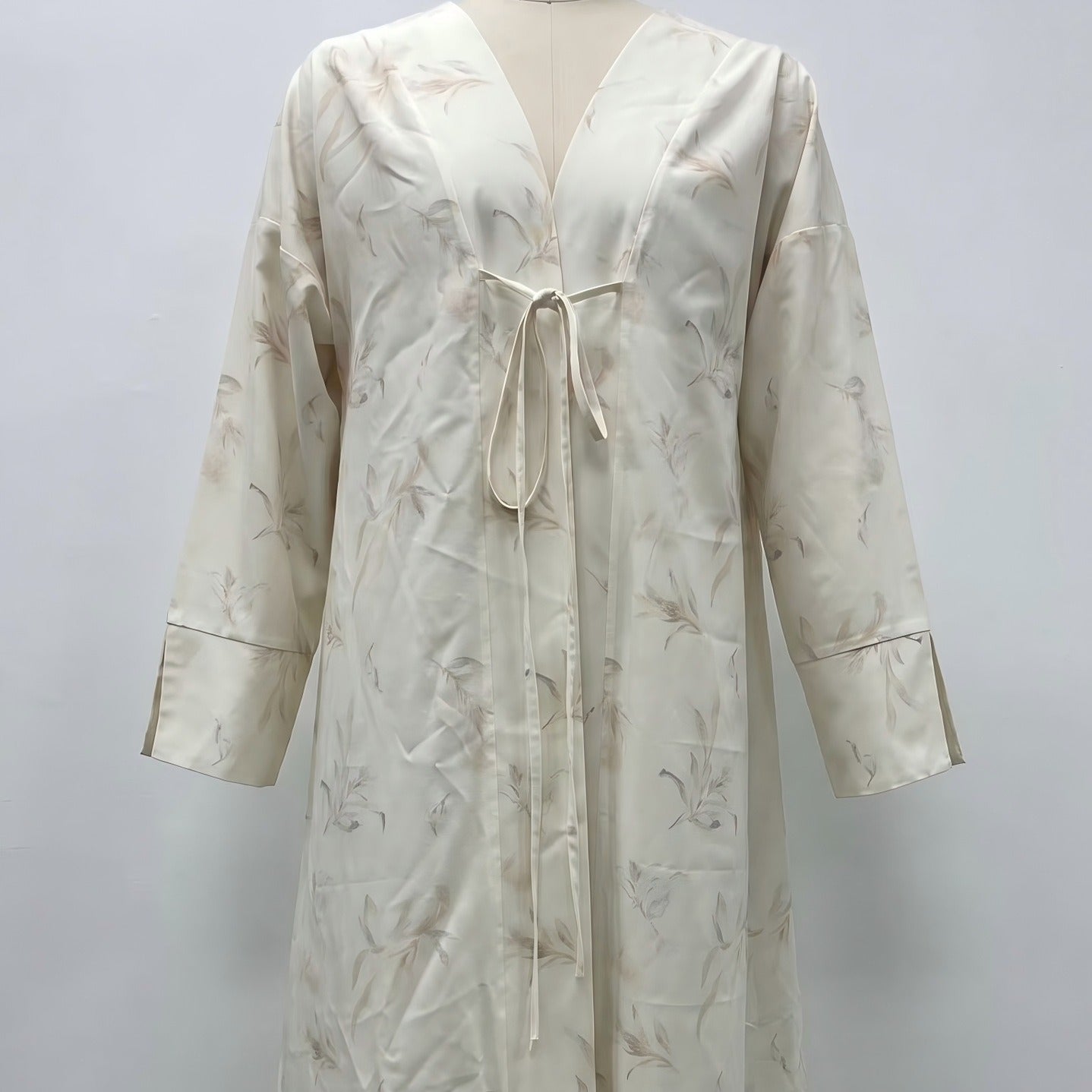 Floral Bird Print Satin Open Abaya(MOA322)