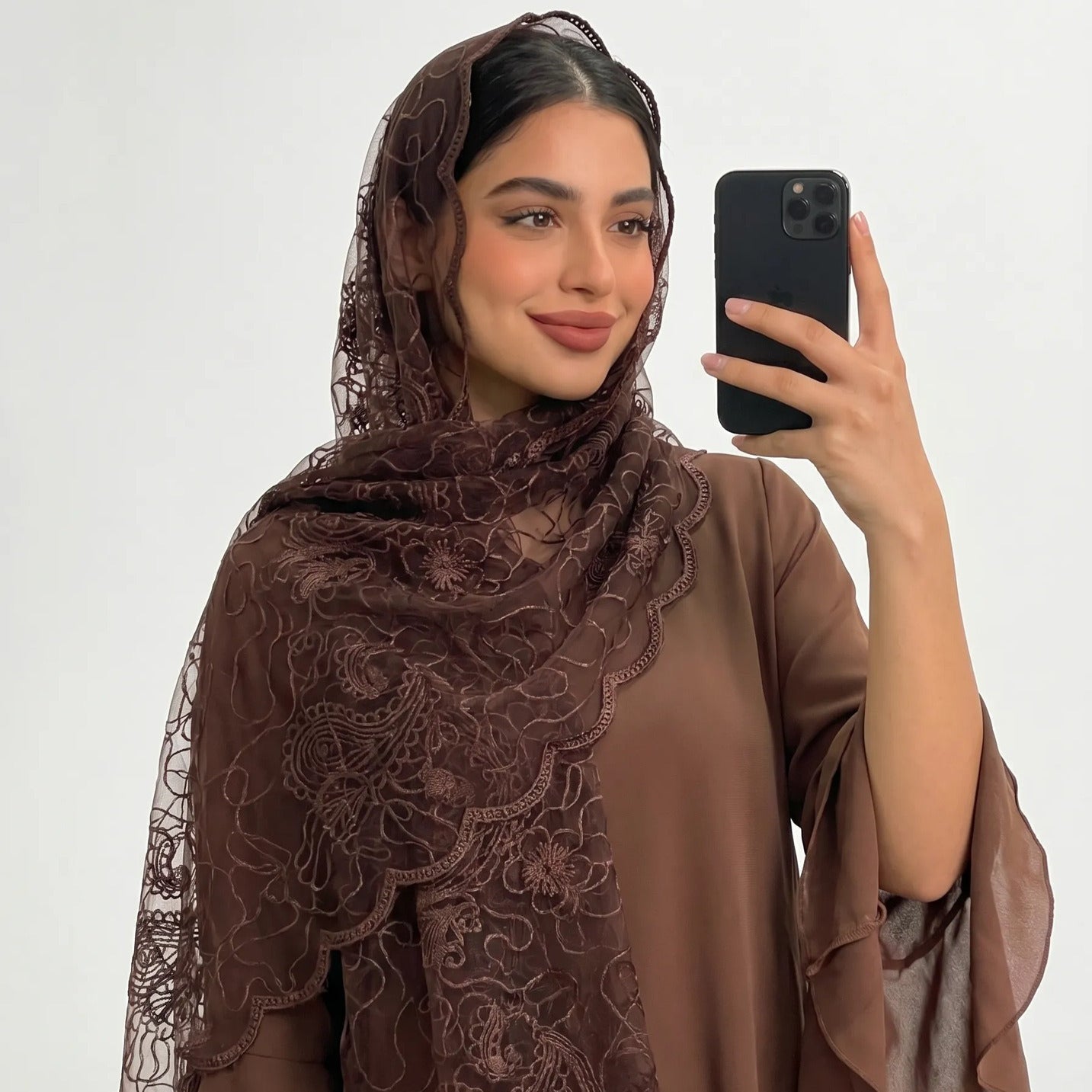 Floral Lace Embroidered Mesh Hijab(MH235)