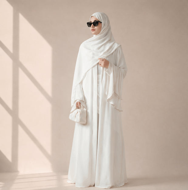 Archive Piece Pleated Crepe Open Abaya 3-Piece Set - MP023 (Size M Only)