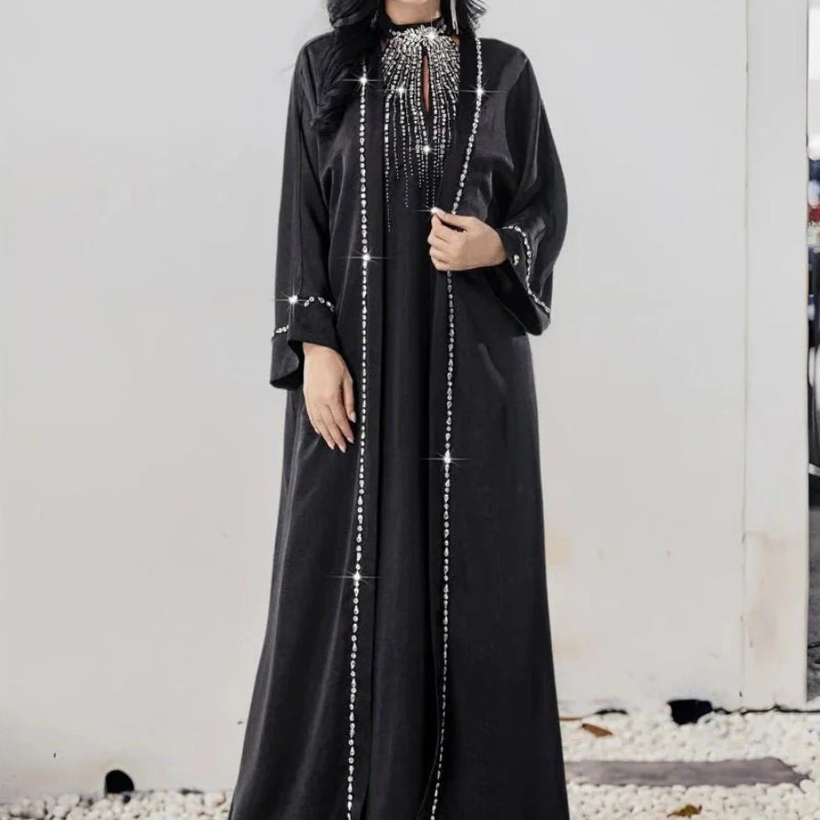 Two-Piece Kaftan Fashion Hand-Stitched Diamond Dress(MOA150)
