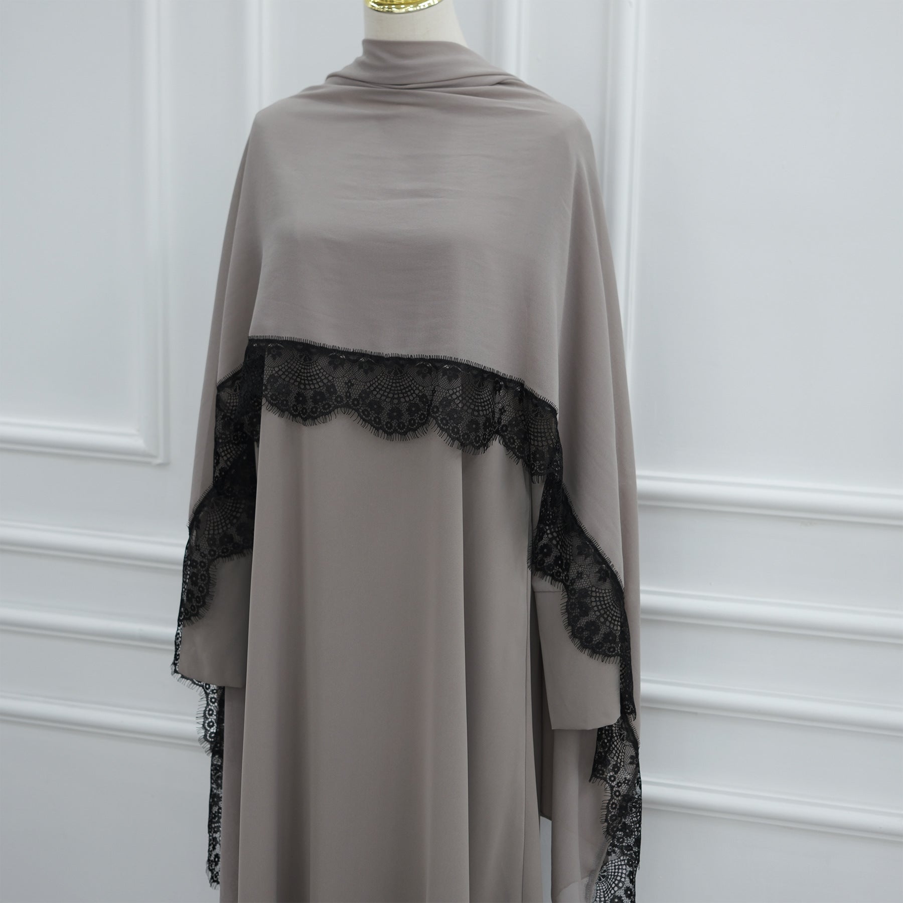 Lace Splice Nida Maxi Dress & Hijab Set(MA444)