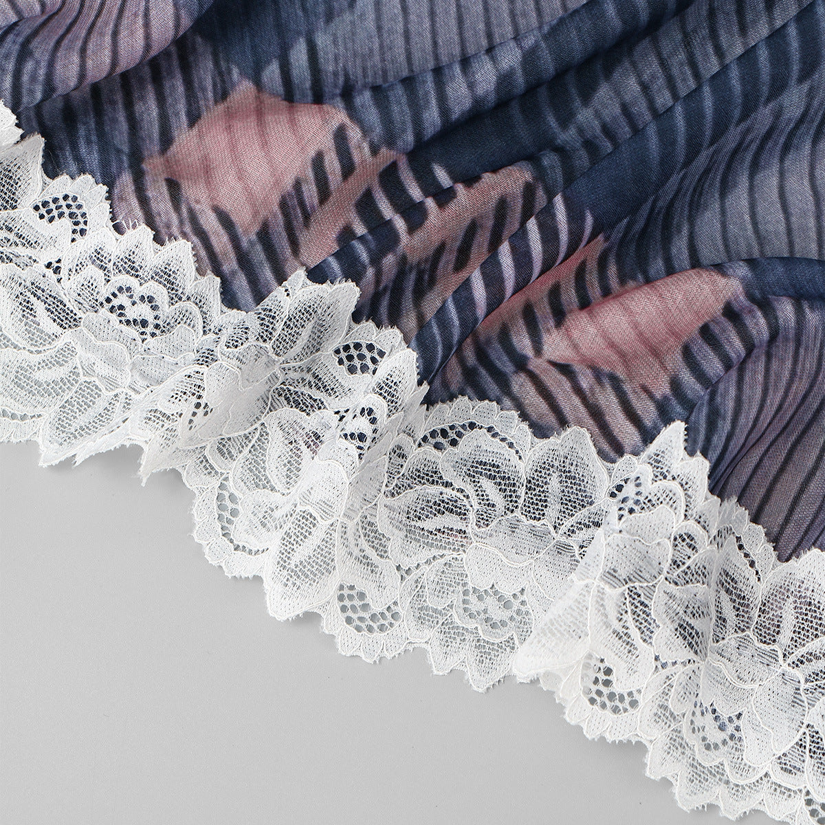 Lace Trim Print Hijab Shawl(MH224)