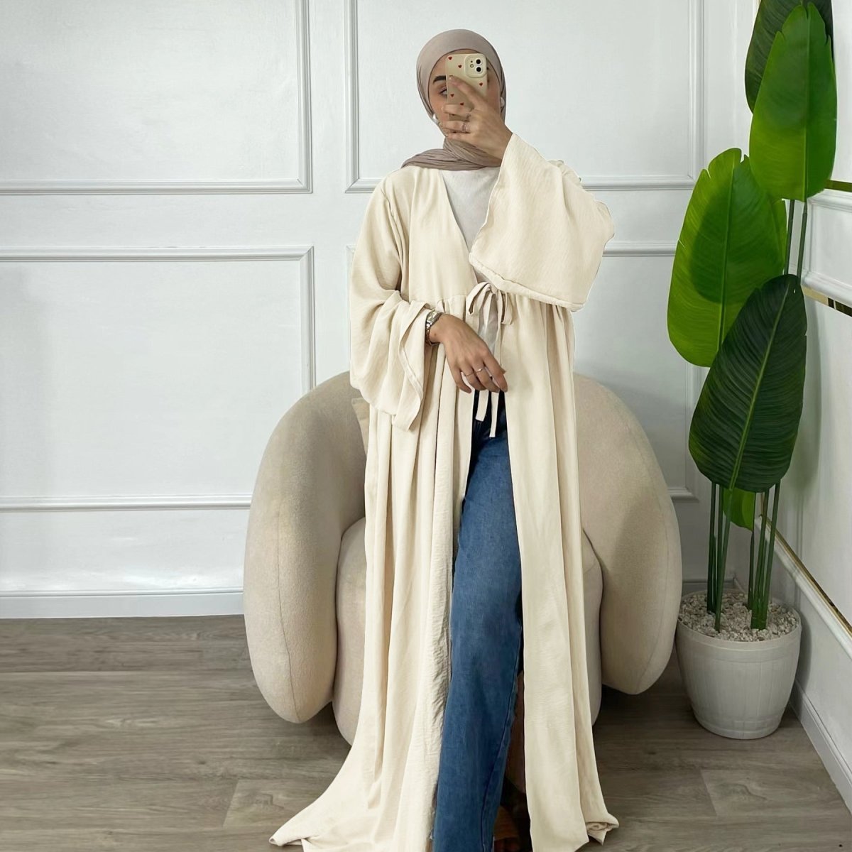 Casual Crepe Adjustable Lace-up Open Abaya (MOA134)