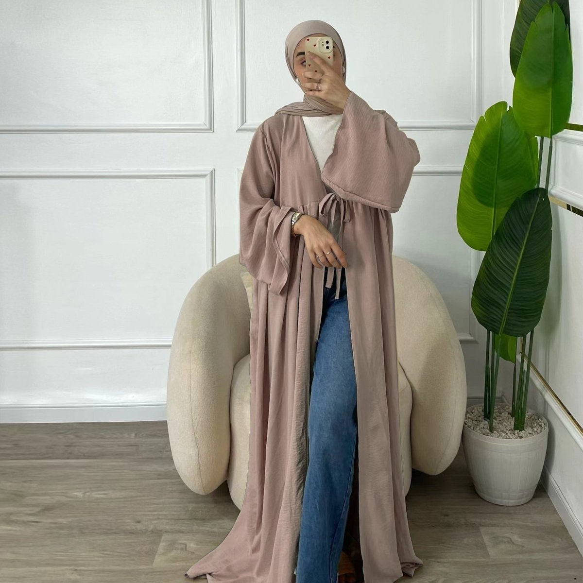 Casual Crepe Adjustable Lace-up Open Abaya (MOA134)