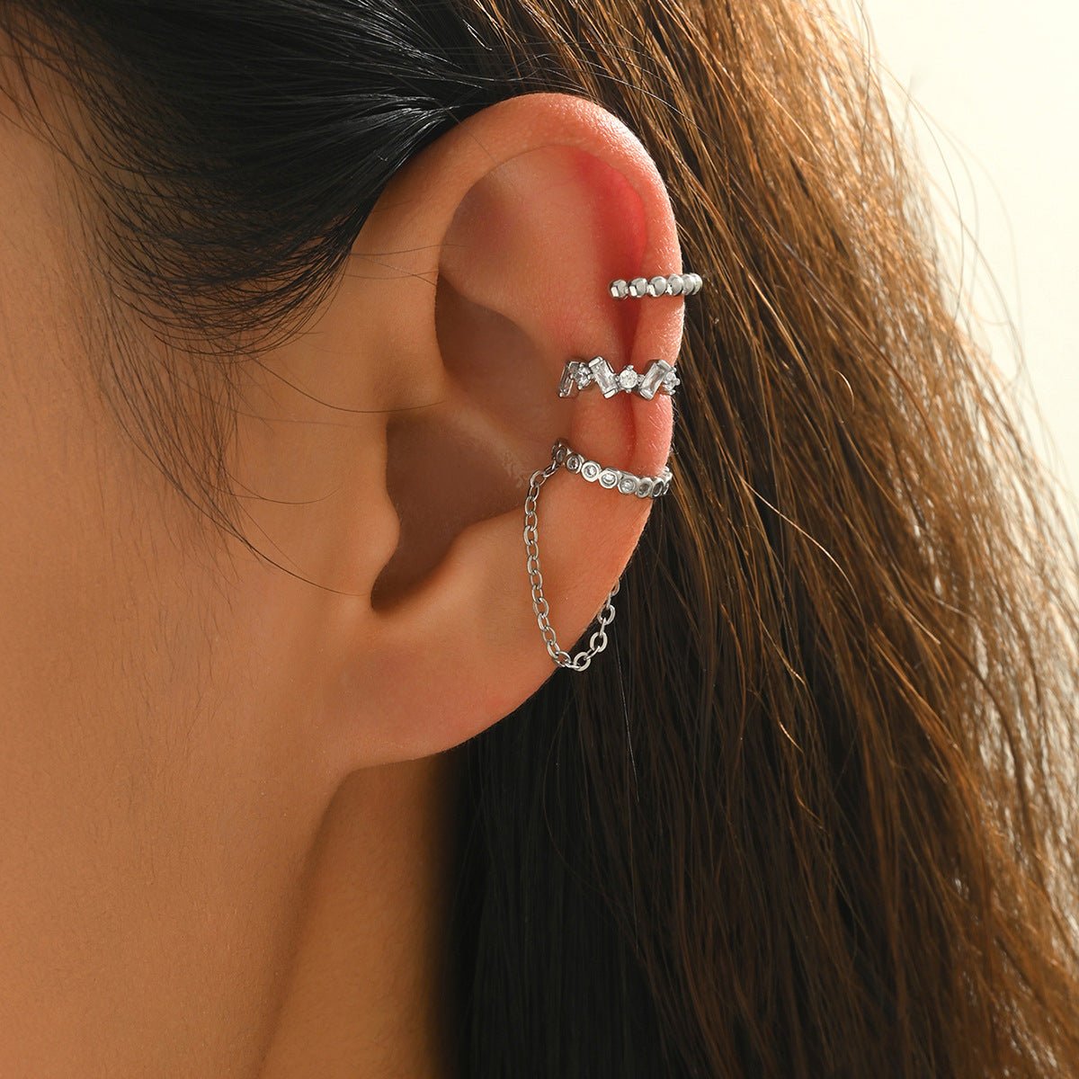 Chain Tassel Crystal Ear Cuff Set (MAC413)