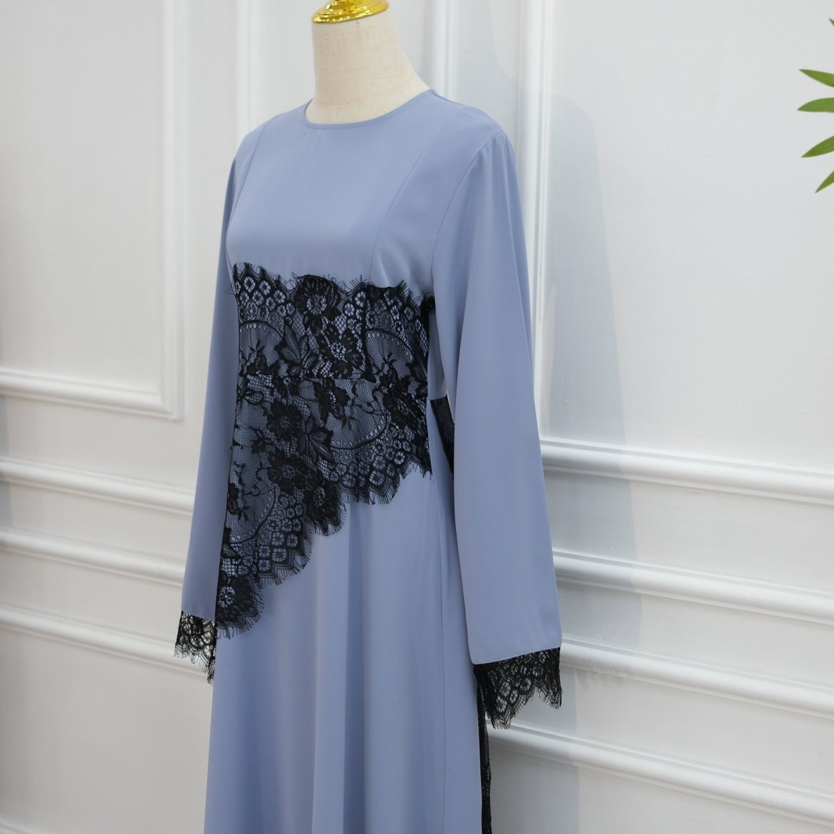 Contrast Lace Waist Panel Maxi Dress(MS409)