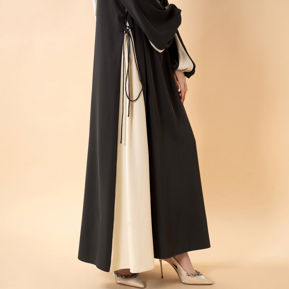 Contrast Panel Abaya with Drawstring Detail & Balloon Sleeves(MA421)
