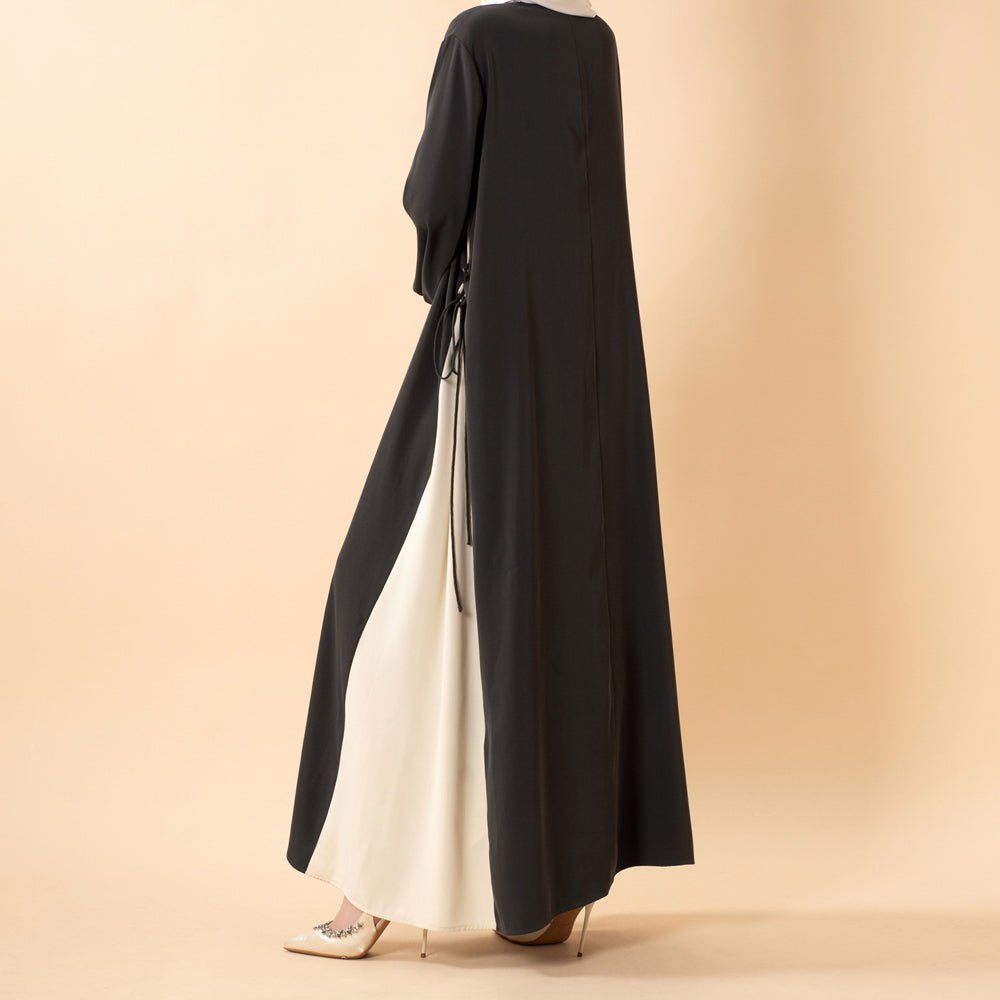 Contrast Panel Abaya with Drawstring Detail & Balloon Sleeves(MA421)