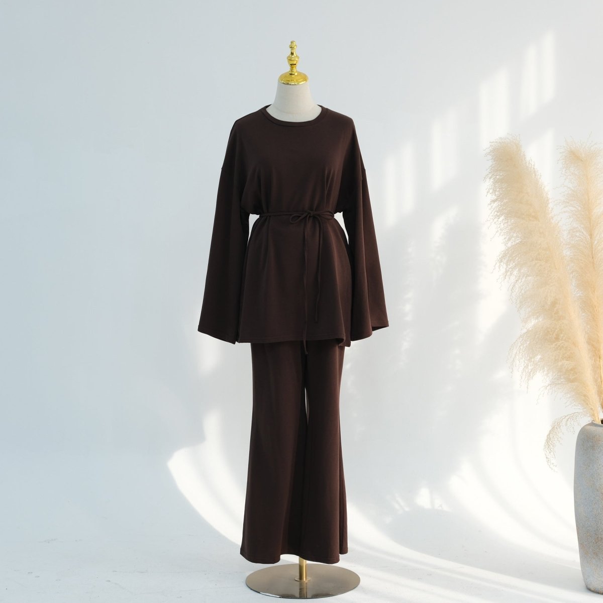 Cotton Two-Piece Set | Belted Tunic Top & Pants(MS279)