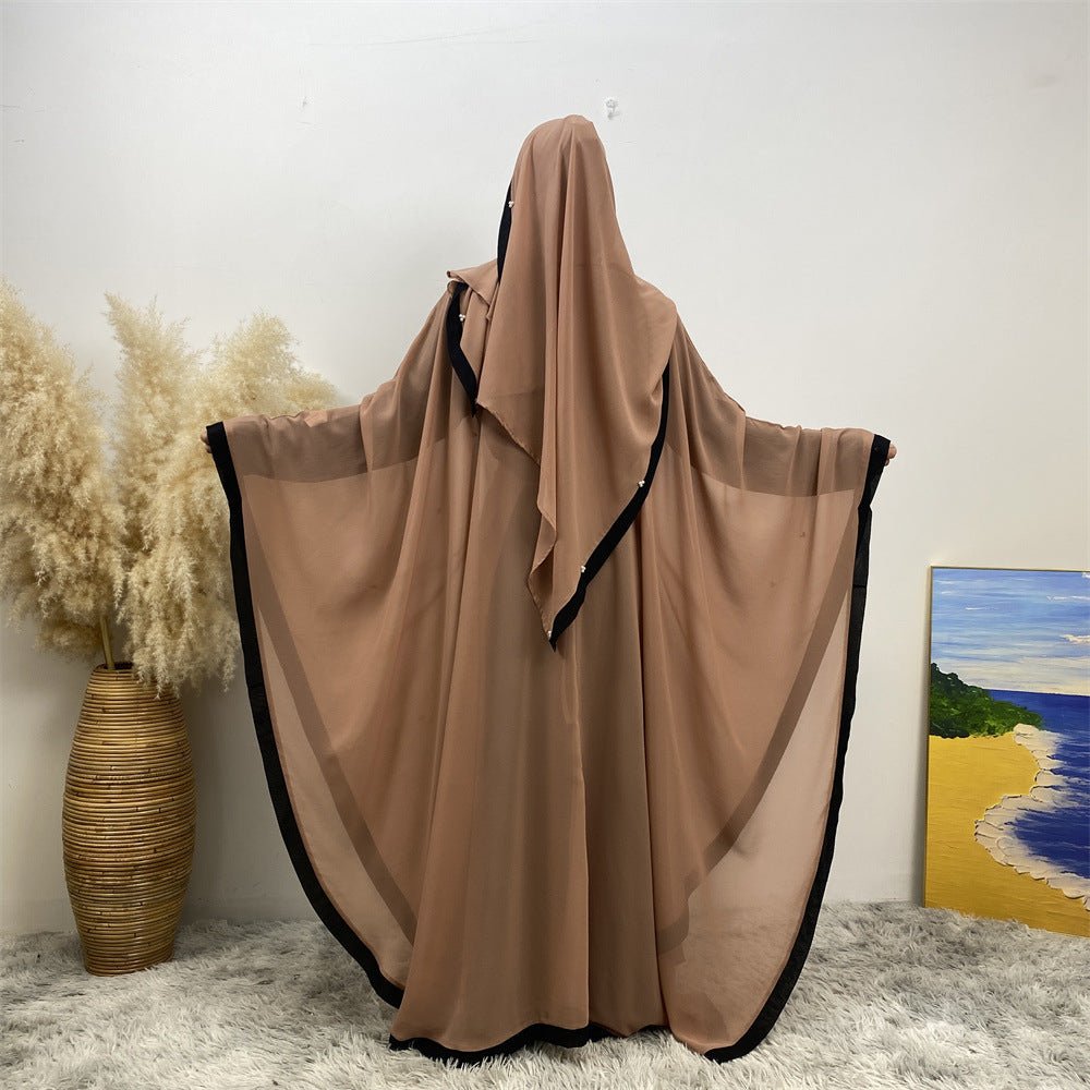 Elegant Chiffon Abaya With Batwing Sleeve | Loose Robe Abaya With Pearl Embellishments (MA183)
