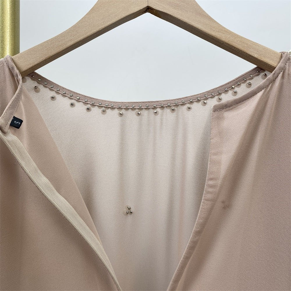 Elegant Chiffon Abaya With Batwing Sleeve | Loose Robe Abaya With Pearl Embellishments (MA183)