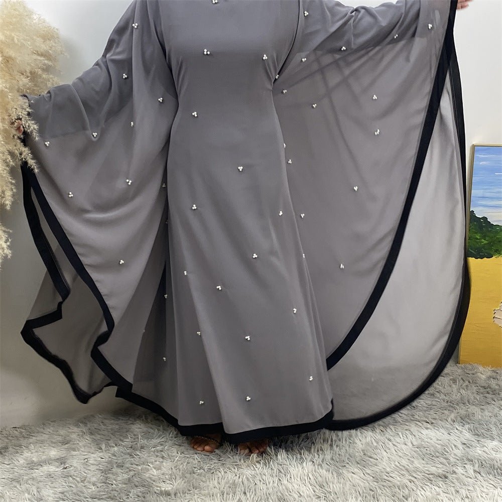 Elegant Chiffon Abaya With Batwing Sleeve | Loose Robe Abaya With Pearl Embellishments (MA183)