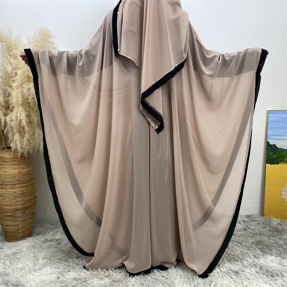 Elegant Chiffon Abaya With Batwing Sleeve | Loose Robe Abaya With Pearl Embellishments (MA183)