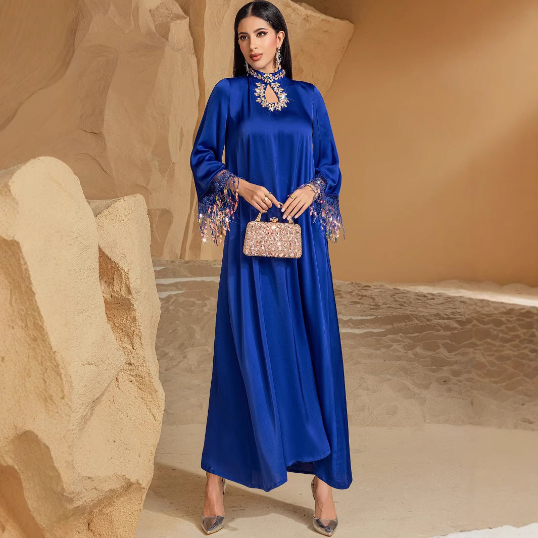 Elegant Blue Abaya Long Dress | Blue Gradient Fringed Abaya (MA184)