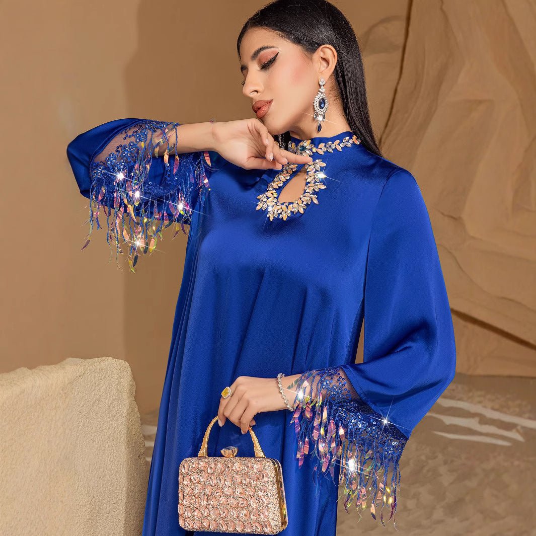 Elegant Blue Abaya Long Dress | Blue Gradient Fringed Abaya (MA184)