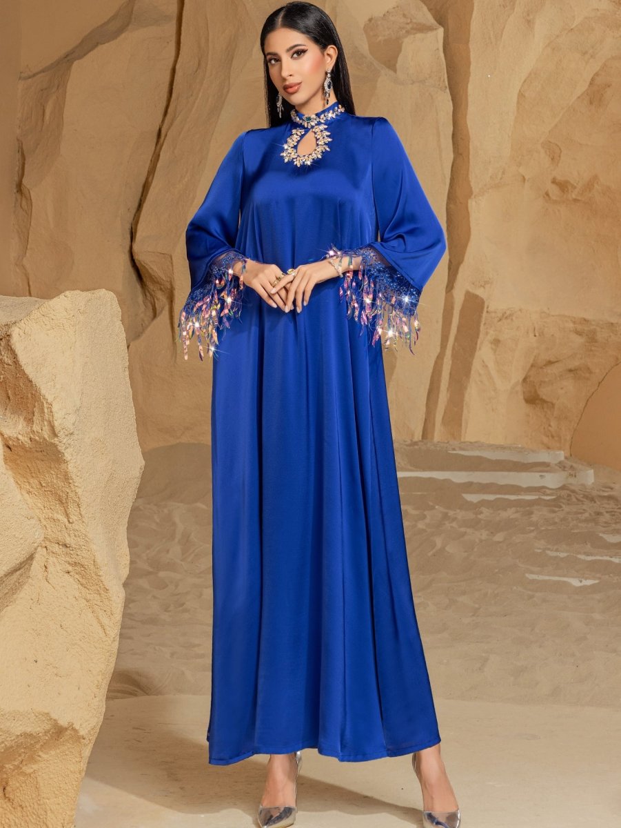 Elegant Blue Abaya Long Dress | Blue Gradient Fringed Abaya (MA184)