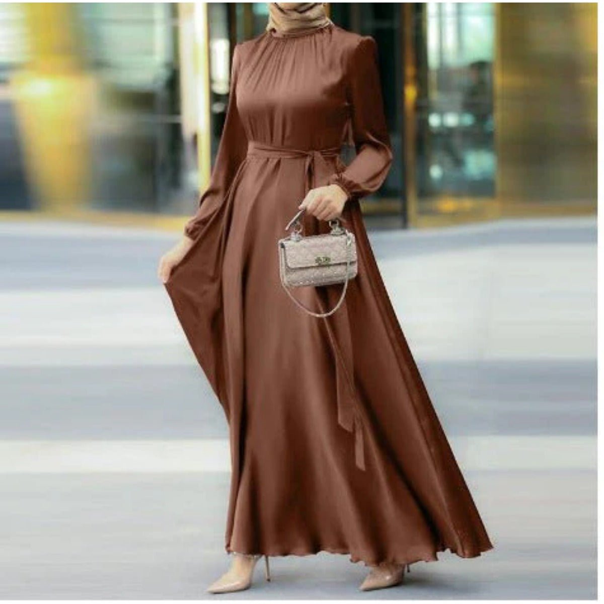 Elegant Faux Silk Abaya | Round Neck Abaya (MA148)