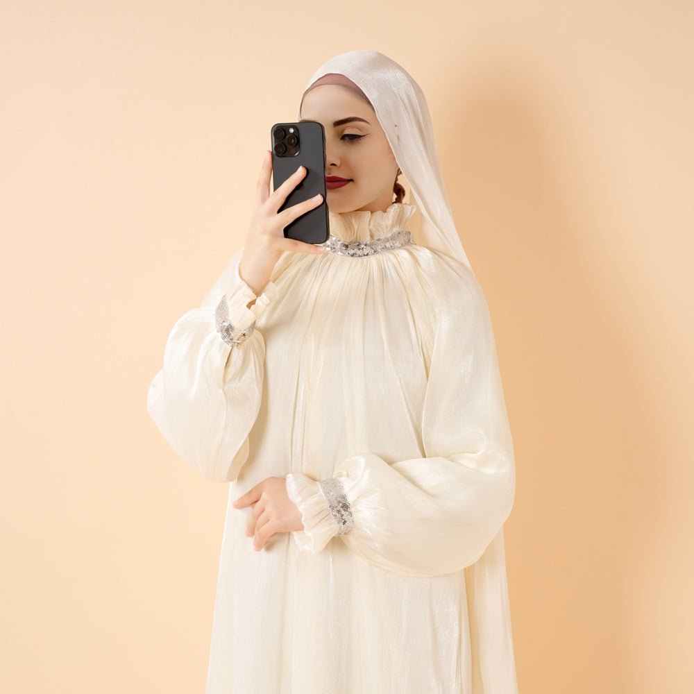 Elegant Glossy Flower Cuff Sequinned Abaya | Glossy Abaya With Sequins (MA140)