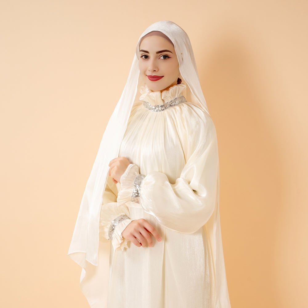 Elegant Glossy Flower Cuff Sequinned Abaya | Glossy Abaya With Sequins (MA140)