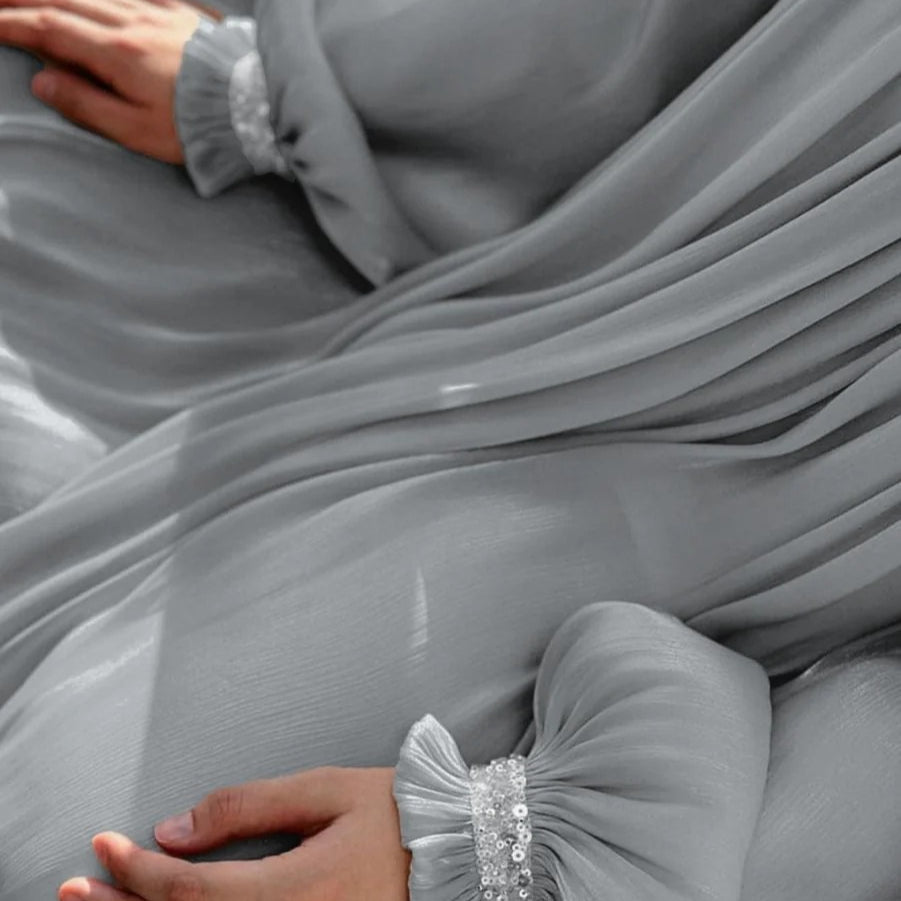 Elegant Glossy Flower Cuff Sequinned Abaya | Glossy Abaya With Sequins (MA140)