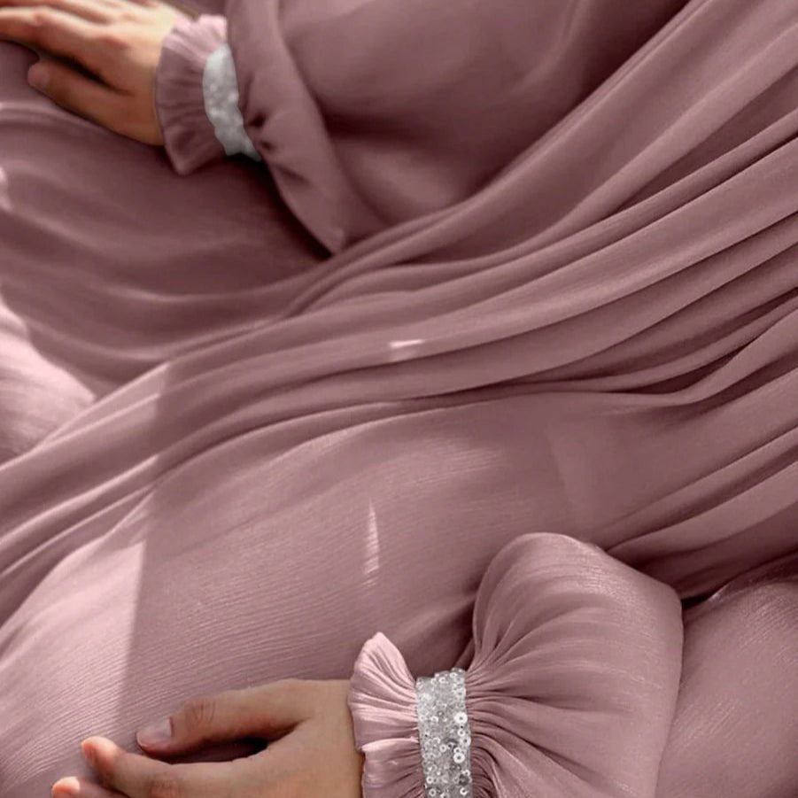 Elegant Glossy Flower Cuff Sequinned Abaya | Glossy Abaya With Sequins (MA140)