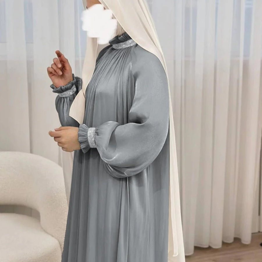 Elegant Glossy Flower Cuff Sequinned Abaya | Glossy Abaya With Sequins (MA140)