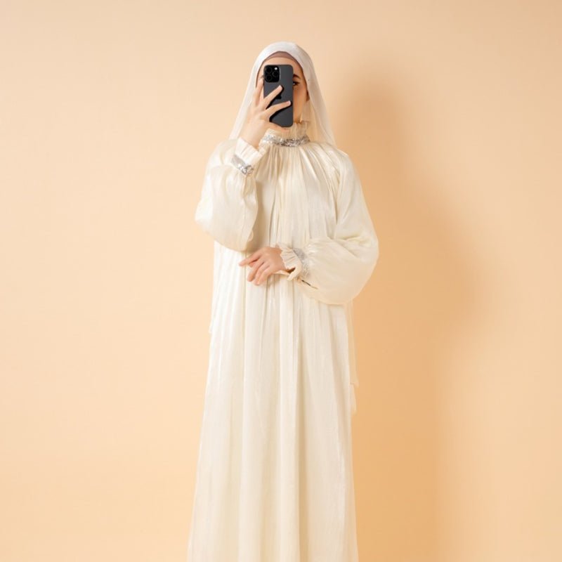 Elegant Glossy Flower Cuff Sequinned Abaya | Glossy Abaya With Sequins (MA140)