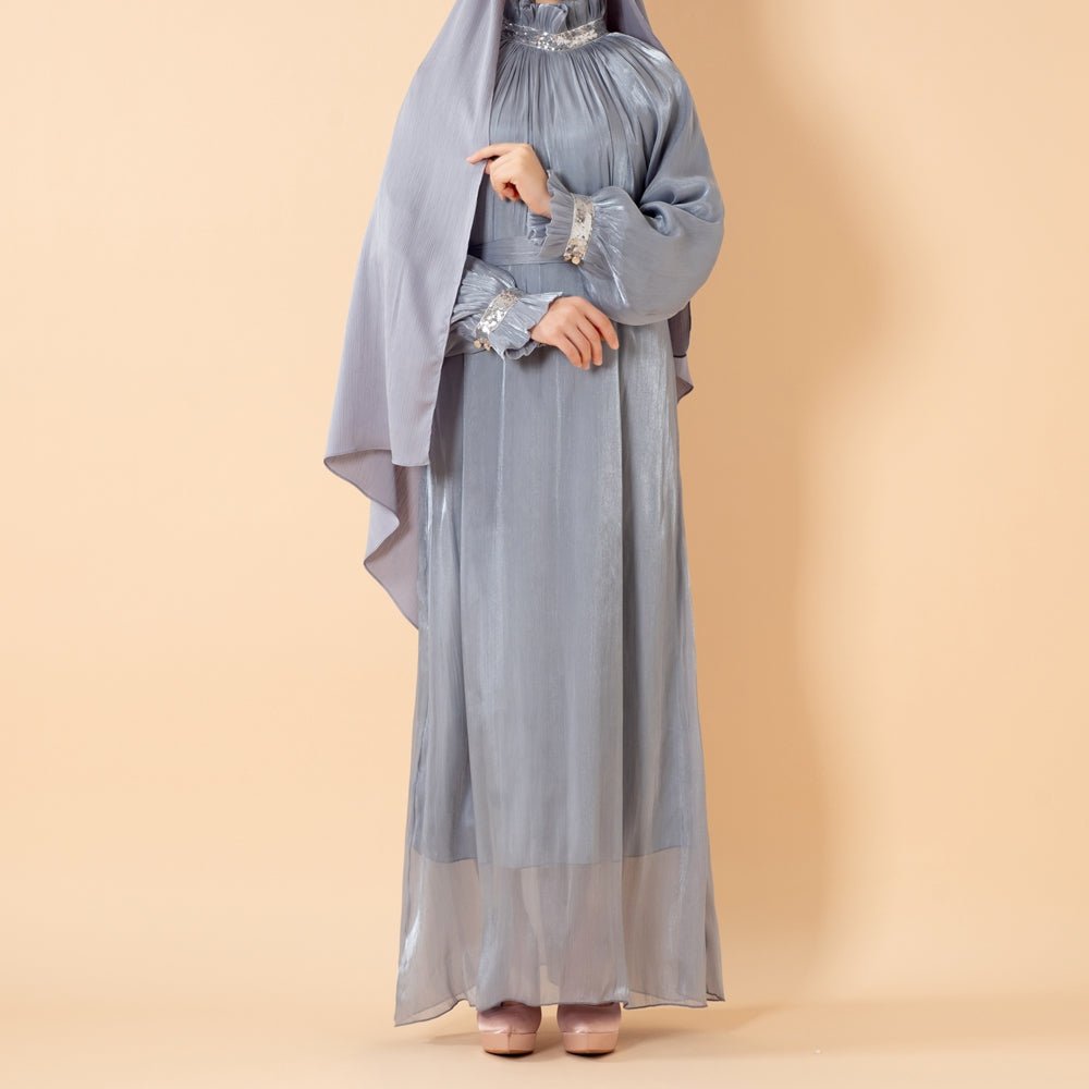 Elegant Glossy Flower Cuff Sequinned Abaya | Glossy Abaya With Sequins (MA140)