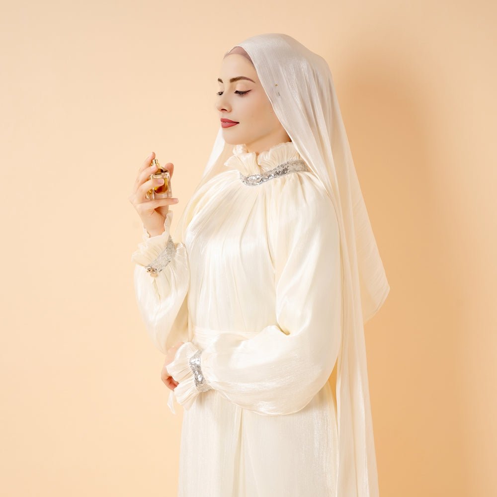 Elegant Glossy Flower Cuff Sequinned Abaya | Glossy Abaya With Sequins (MA140)