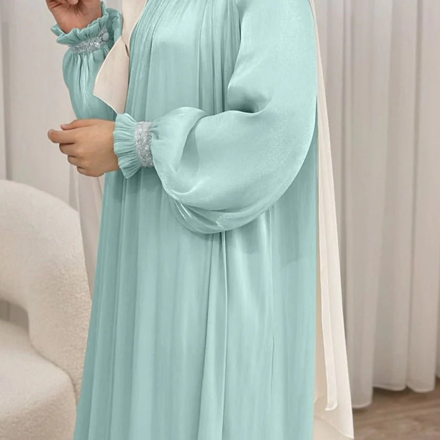 Elegant Glossy Flower Cuff Sequinned Abaya | Glossy Abaya With Sequins (MA140)
