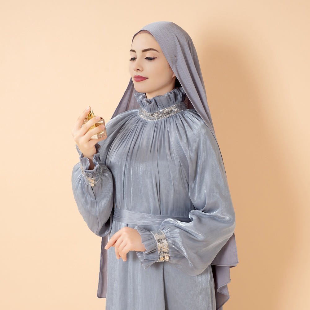 Elegant Glossy Flower Cuff Sequinned Abaya | Glossy Abaya With Sequins (MA140)