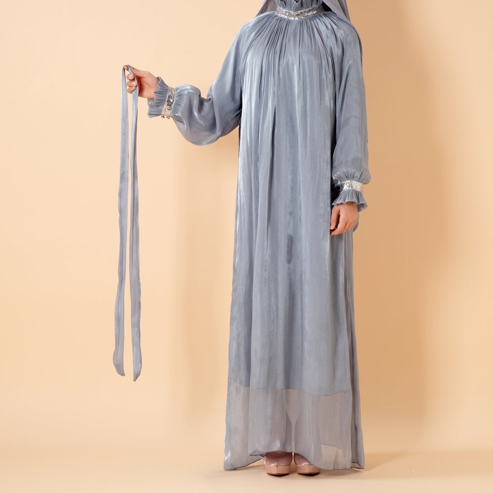 Elegant Glossy Flower Cuff Sequinned Abaya | Glossy Abaya With Sequins (MA140)