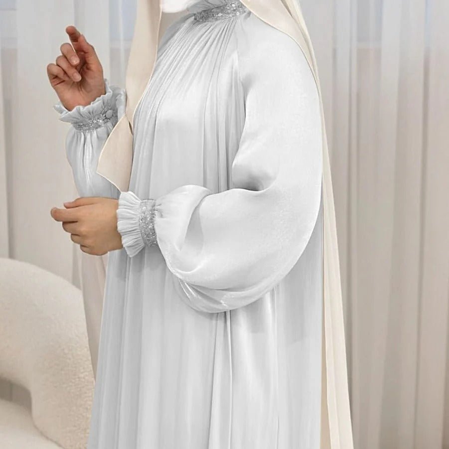 Elegant Glossy Flower Cuff Sequinned Abaya | Glossy Abaya With Sequins (MA140)