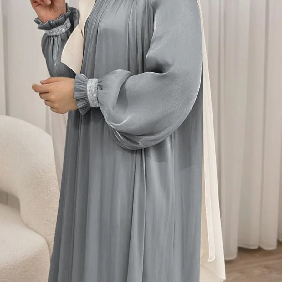 Elegant Glossy Flower Cuff Sequinned Abaya | Glossy Abaya With Sequins (MA140)