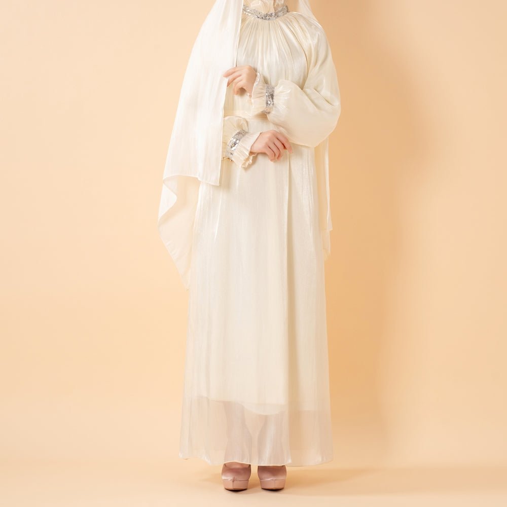 Elegant Glossy Flower Cuff Sequinned Abaya | Glossy Abaya With Sequins (MA140)