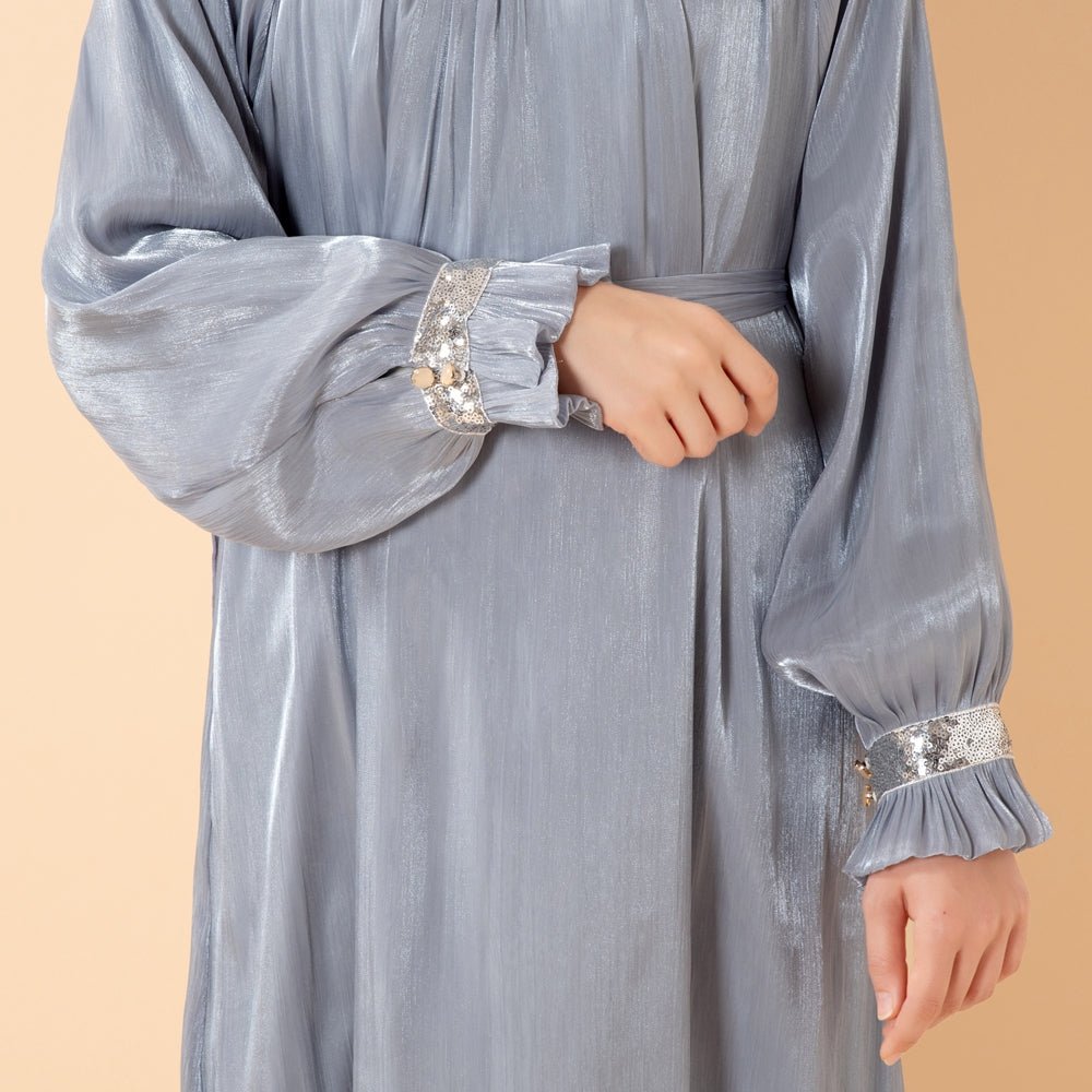 Elegant Glossy Flower Cuff Sequinned Abaya | Glossy Abaya With Sequins (MA140)
