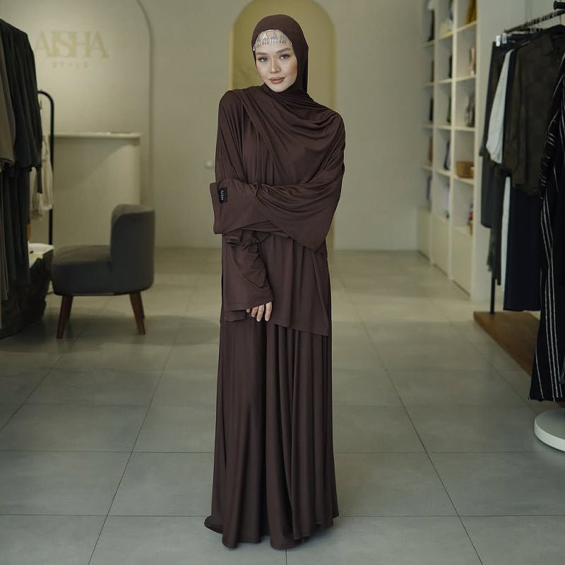 Elegant Solid Color Two-Piece Set | Side Slit Long Sleeve Top & Pleated Skirt(MS135)