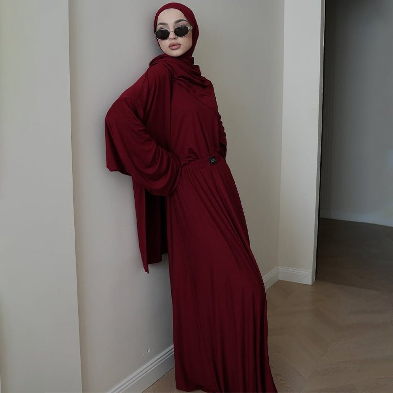 Elegant Solid Color Two-Piece Set | Side Slit Long Sleeve Top & Pleated Skirt(MS135)