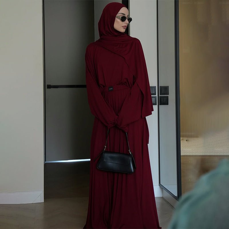 Elegant Solid Color Two-Piece Set | Side Slit Long Sleeve Top & Pleated Skirt(MS135)