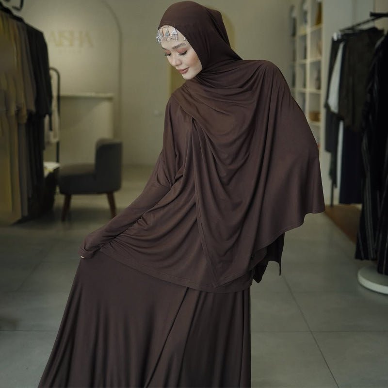 Elegant Solid Color Two-Piece Set | Side Slit Long Sleeve Top & Pleated Skirt(MS135)