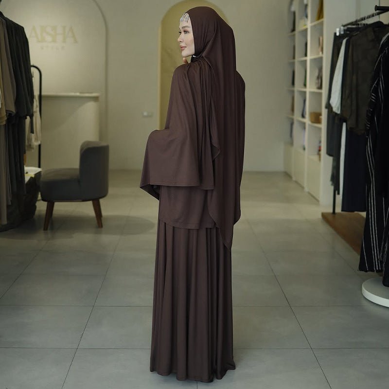 Elegant Solid Color Two-Piece Set | Side Slit Long Sleeve Top & Pleated Skirt(MS135)