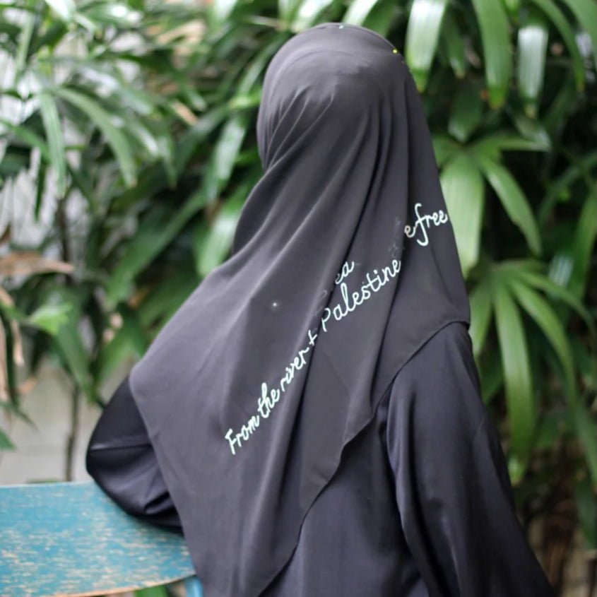 Free Palestine Chiffon Hijab – Cultural Statement Scarf with Arabic Letter Design (MH107)