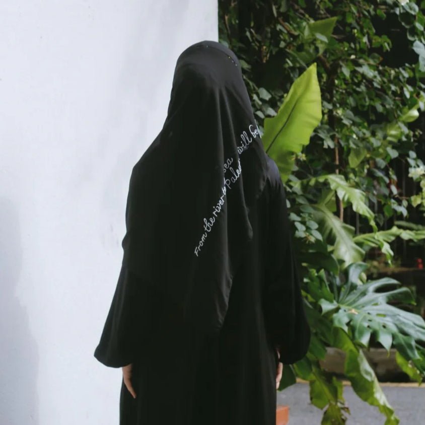Free Palestine Chiffon Hijab – Cultural Statement Scarf with Arabic Letter Design (MH107)