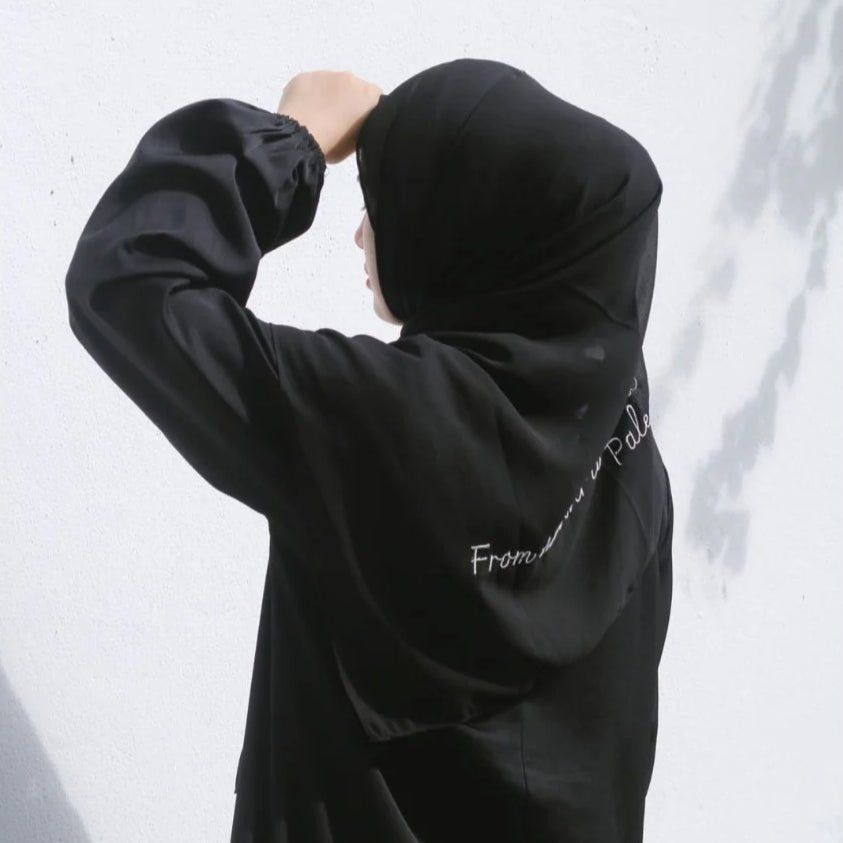 Free Palestine Chiffon Hijab – Cultural Statement Scarf with Arabic Letter Design (MH107)