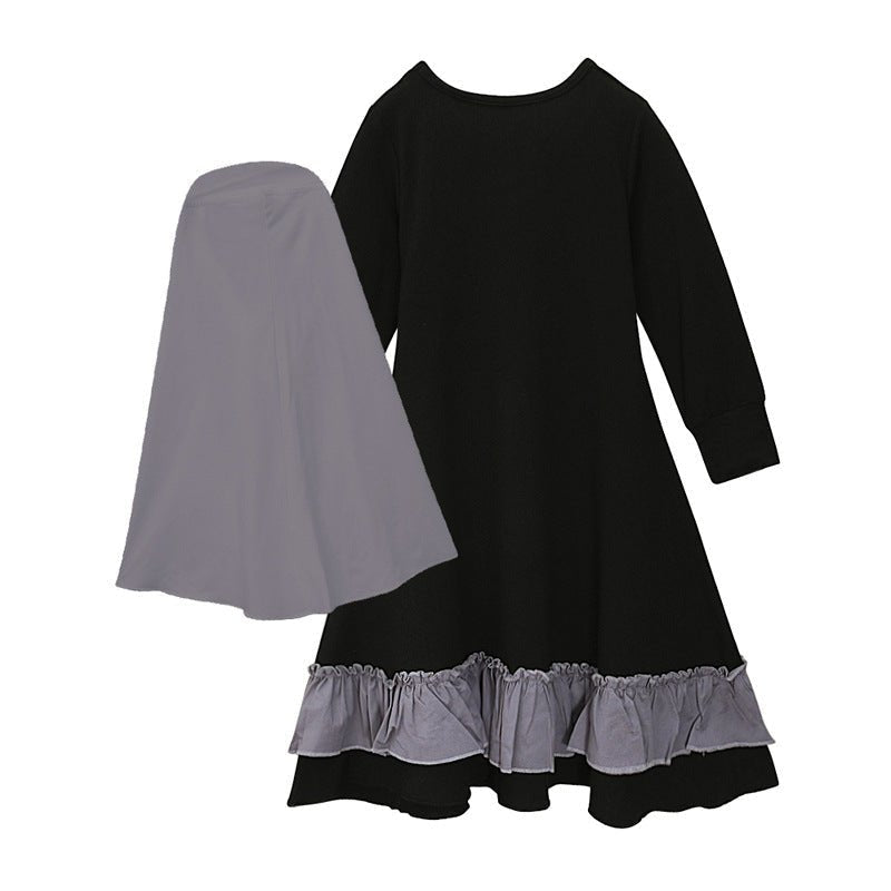 Girls Dress & Hijab Set with Contrast Trim(MKG025)