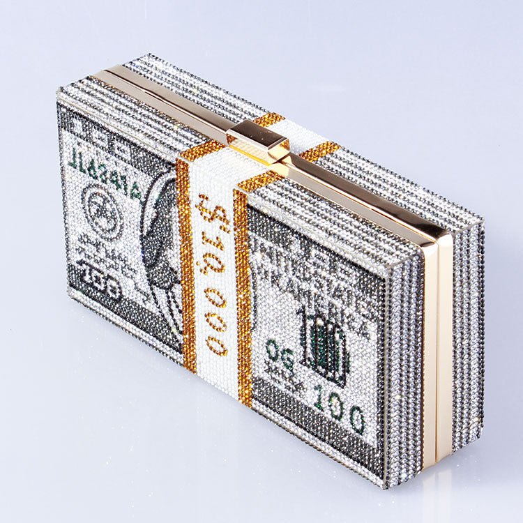 Glamorous Fully Bedazzled Dollar Motif Evening Bag Party Clutch (MAC293)