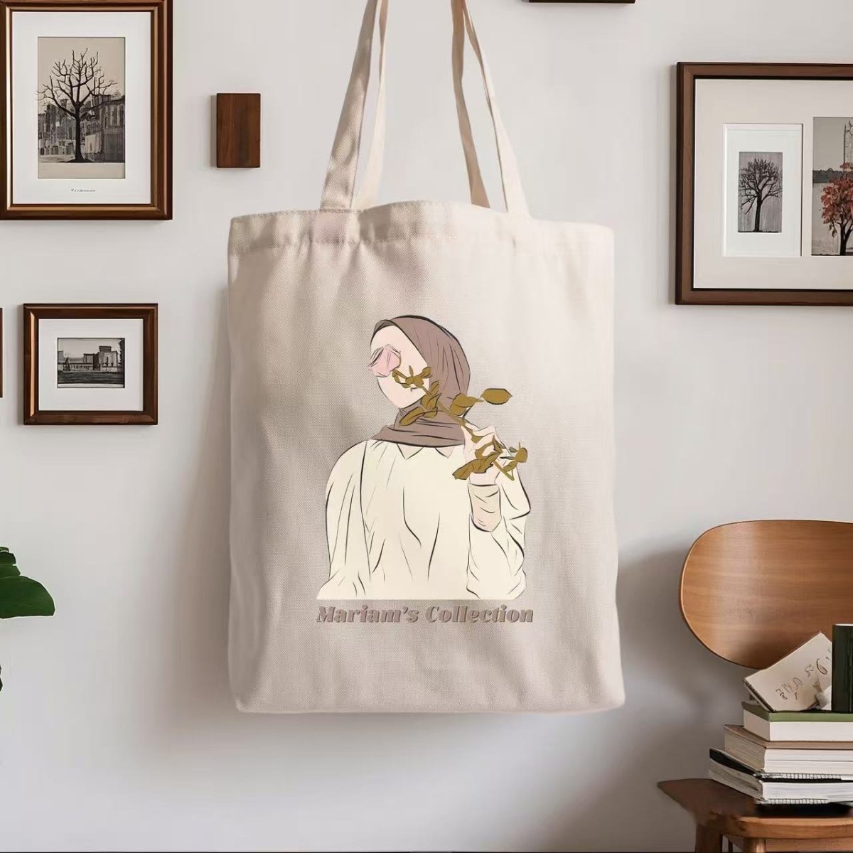Hijabi Illustrated Canvas Tote Bag – Mariam’s Collection(MAC235)