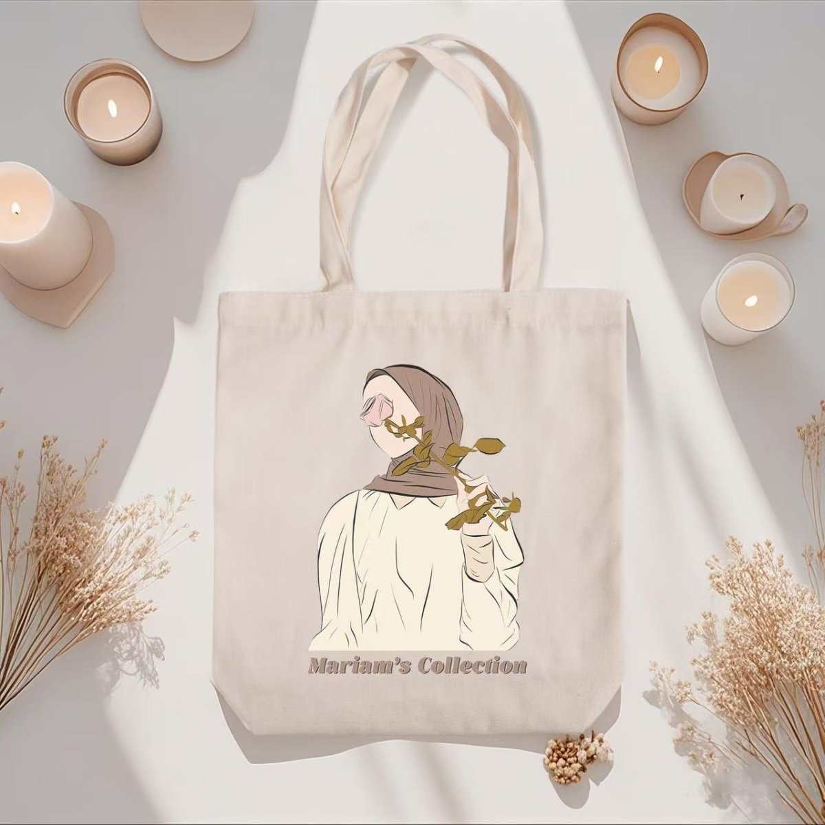 Hijabi Illustrated Canvas Tote Bag – Mariam’s Collection(MAC235)