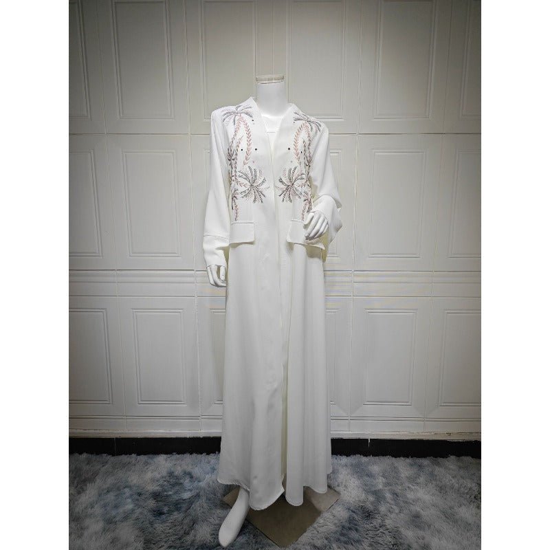 Ice Silk Crinkle Fabric Embroidered V-Neck Abaya(MOA234)