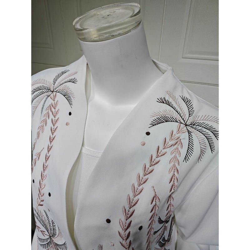 Ice Silk Crinkle Fabric Embroidered V-Neck Abaya(MOA234)